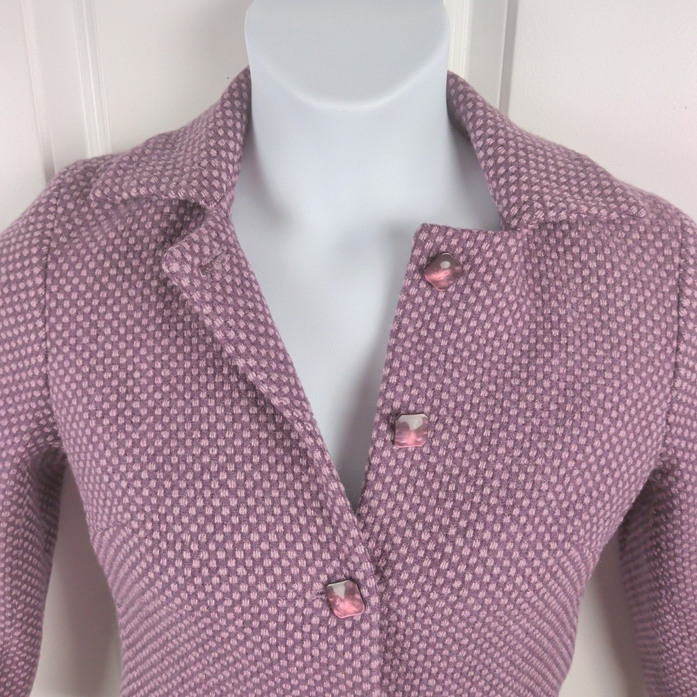 Cropped Coquett Twee Lavender 100% Wool Button Front Blazer Jacket Made in USA - Picture 2 of 8